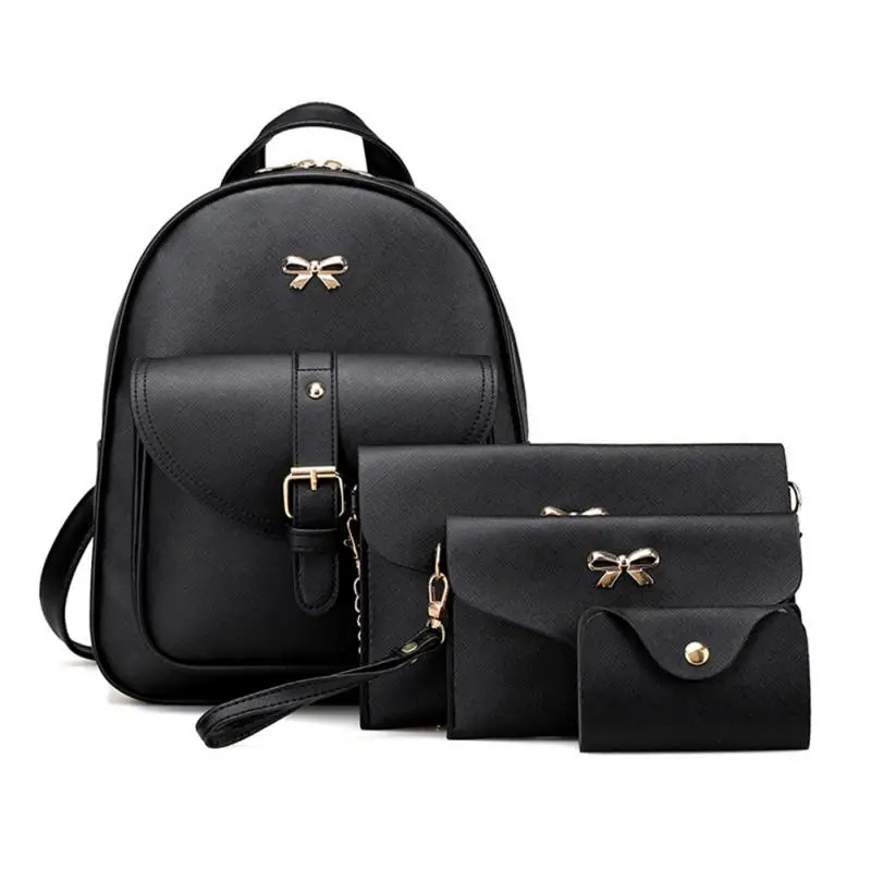 

4pcs/set Composite Bag Bowknot Backpack Women PU Leather School Bags for Teenage Girls Shoulder Bag Clutches Purse Mochila Mujer