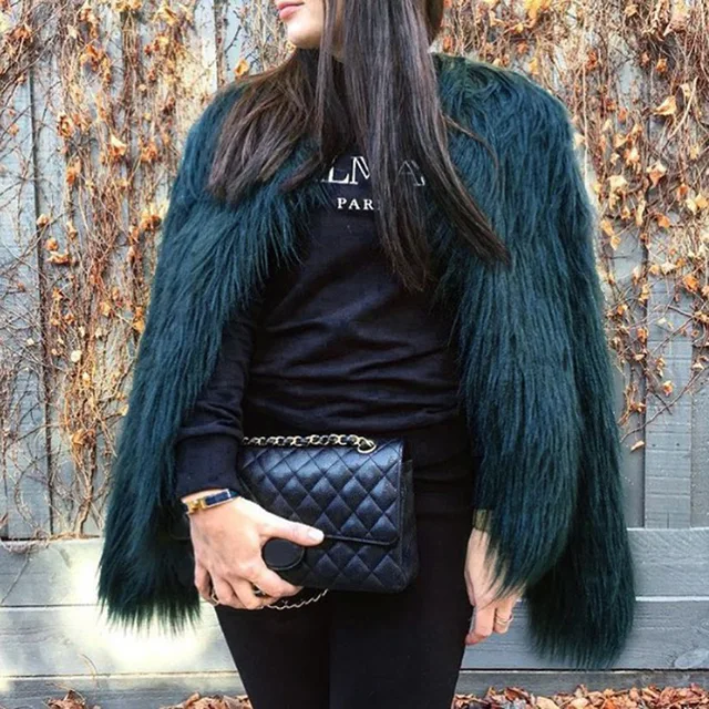 Fashion Women's Faux Fur Coat Dark Green Pink Shaggy Fur Tops Female Winter  Plus Size 5XL 6XL Warm Coats Casual Outerwear