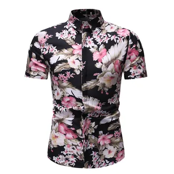 

2019 Floral Printed Man Casual Shirts Men's Summer New Style Hawaiian Printed Short-Sleeved Shirt Fashion Blouse Camisa Masculin