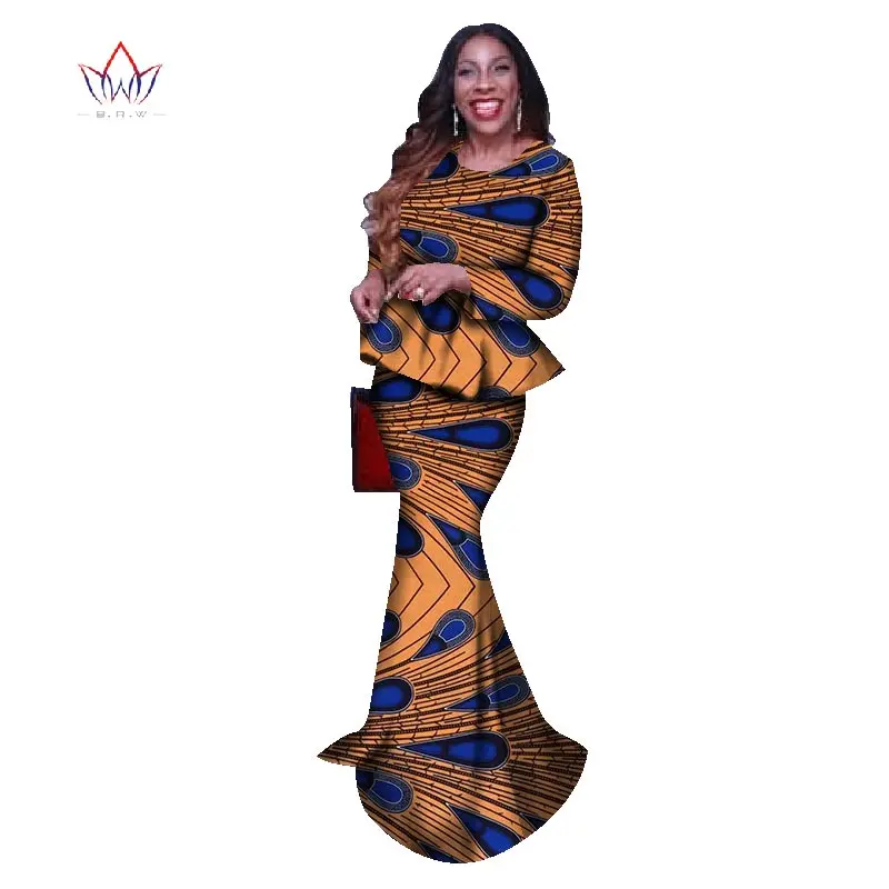 В пол Vestidos Африка одежда комплект из двух предметов Большие размеры Дашики женские африканские женские o-образная юбка комплект высокого качества WY1088 - Цвет: 12
