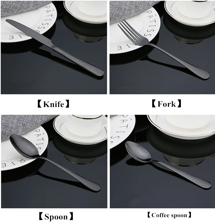KuBac Hommi 24 комплект столовых приборов черная посуда гладкие столовые приборы набор из нержавеющей стали стейк на ужин нож вилка чайная ложка Прямая поставка