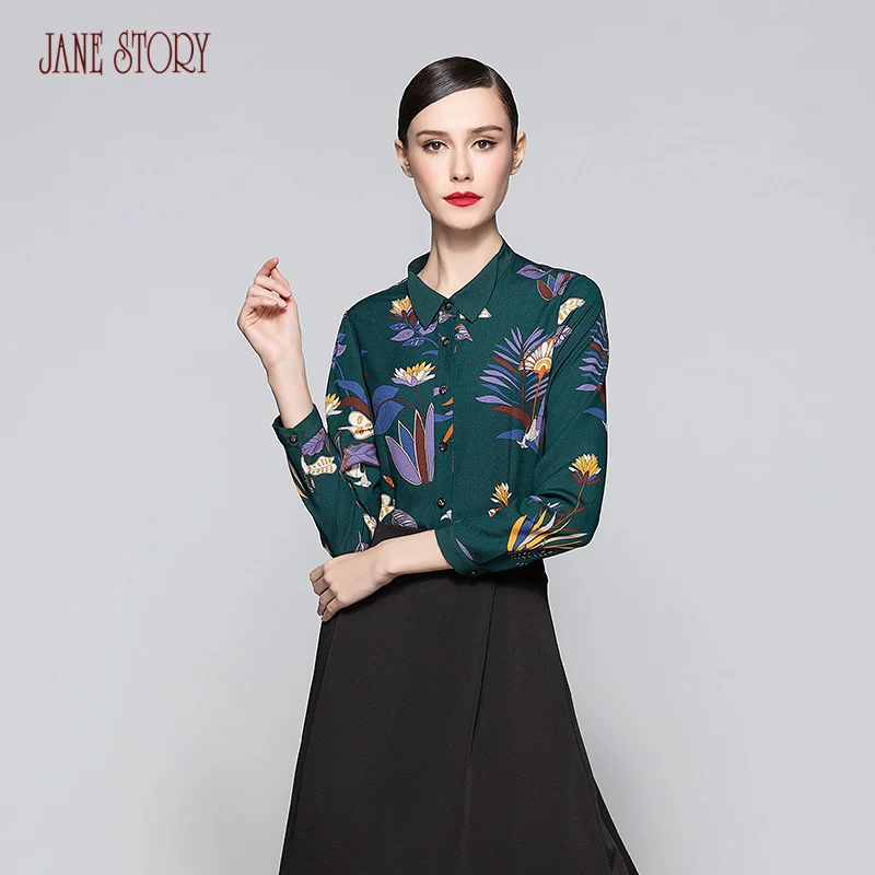 Jane story elegant long sleeve female floral women tops