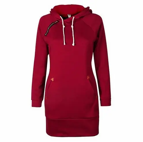 Теплое зимнее высококачественное платье с капюшоном, повседневное мини-платье с карманами и длинными рукавами, спортивная одежда, женская одежда LX130 - Цвет: wine red