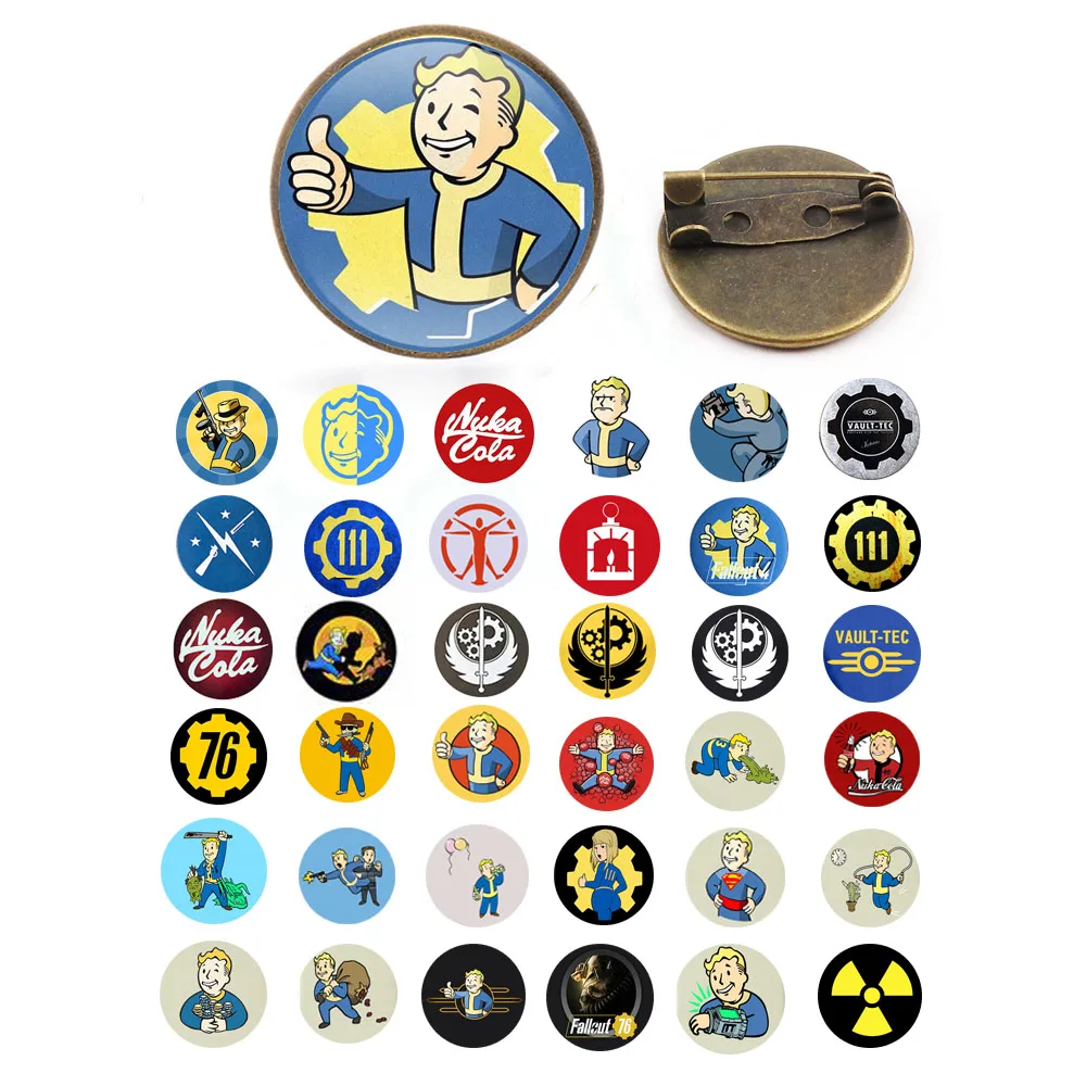 

2018 New Style Fallout Shelter Brooch Pin Game Photo Brooches Bronze Silver Round Pins Handmade Glass Dome Handmade Jewelry