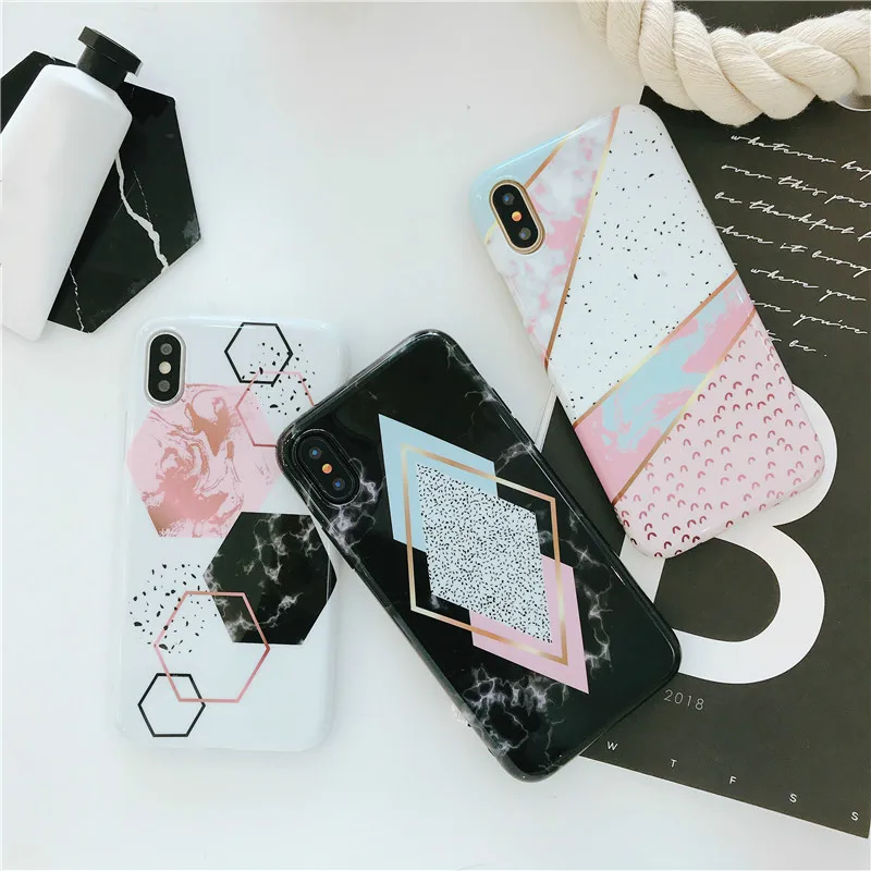 

Marble Phone Case For iPhone X 10 Geometry Splice For iPhone 6S 6 7 8 Plus Funny Candy Color Pattern Cases Retro Cover Fundas