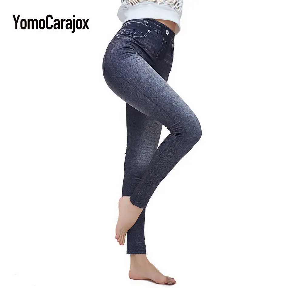 

Sexy Push Up Fake Jeans Plus Size Leggins for Women Denim Pencil Pants Jeggings Leggings With Two Real Pockets Slim Fitness