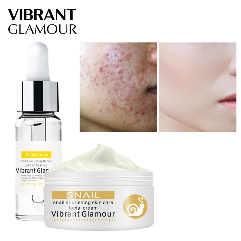 

VIBRANT GLAMOUR Snail Repair Serum Face cream Care Set Snail 100% Plant Extract Hyaluronic Acid Whitening Blemish Mosturizing