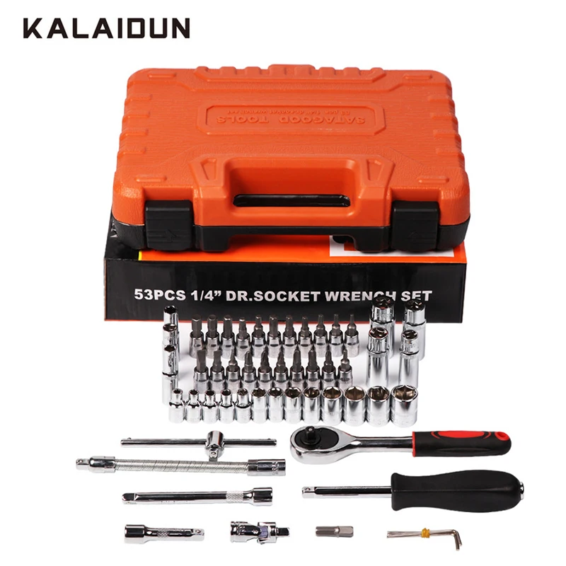 

KALAIDUN Wrench 1/4" Socket Set 53pcs Car Repair Tool Ratchet Torque Bit Kit Auto Precision Universal Keys Hardware Hand Tool