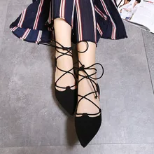 Bailehou Высокое качество Женская обувь Новые острый носок большой Размеры повседневные женские туфли модные с перекрестной шнуровкой Женская обувь на плоской подошве удобная обувь