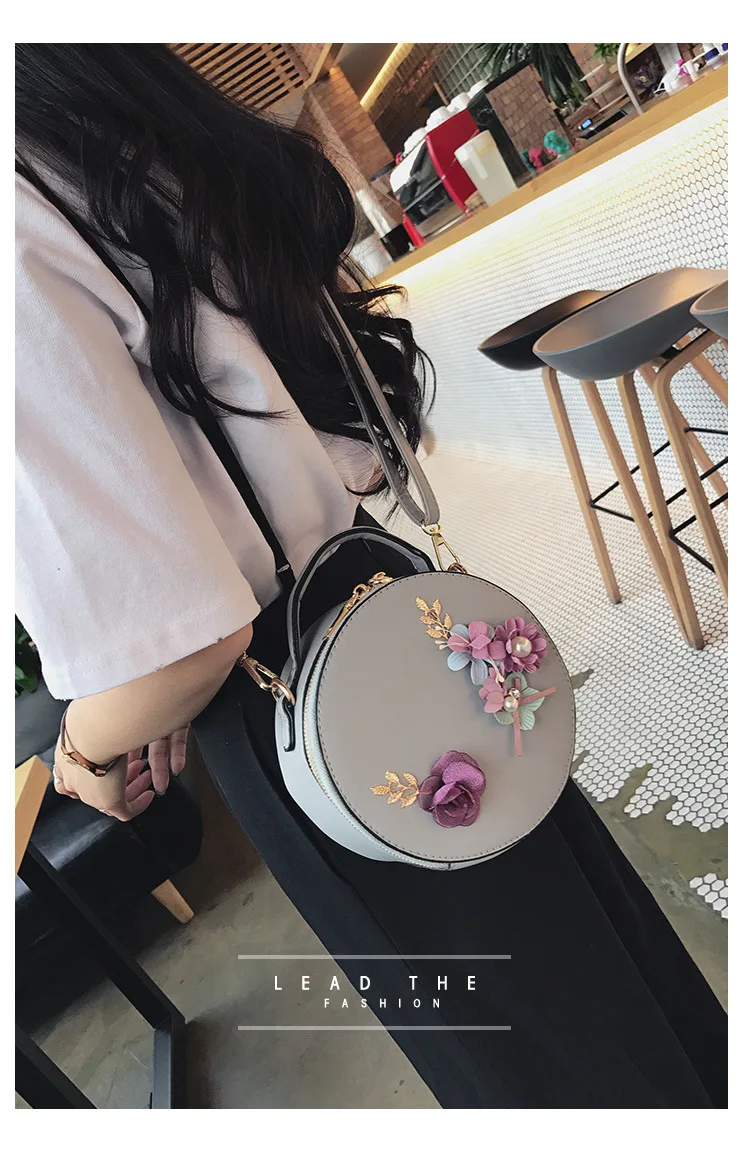 Женская сумка-мессенджер, женская сумка, кожаная сумка через плечо, известный бренд, сумка-тоут, круглая Цветочная аппликация, милая маленькая модная сумка