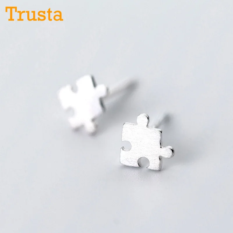 

Trusta 100% 925 Sterling Silver Jewelry Fashion Cute Tiny 6mmX6mm Creative Puzzle Stud Earrings Gift For Girls Kids Lady DS419
