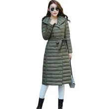 Женская Весенняя ультра легкая куртка-пуховик на 90% белом утином пуху с капюшоном, тонкое пальто, длинное женское пальто, куртки, зимнее пальто, парки FP0379