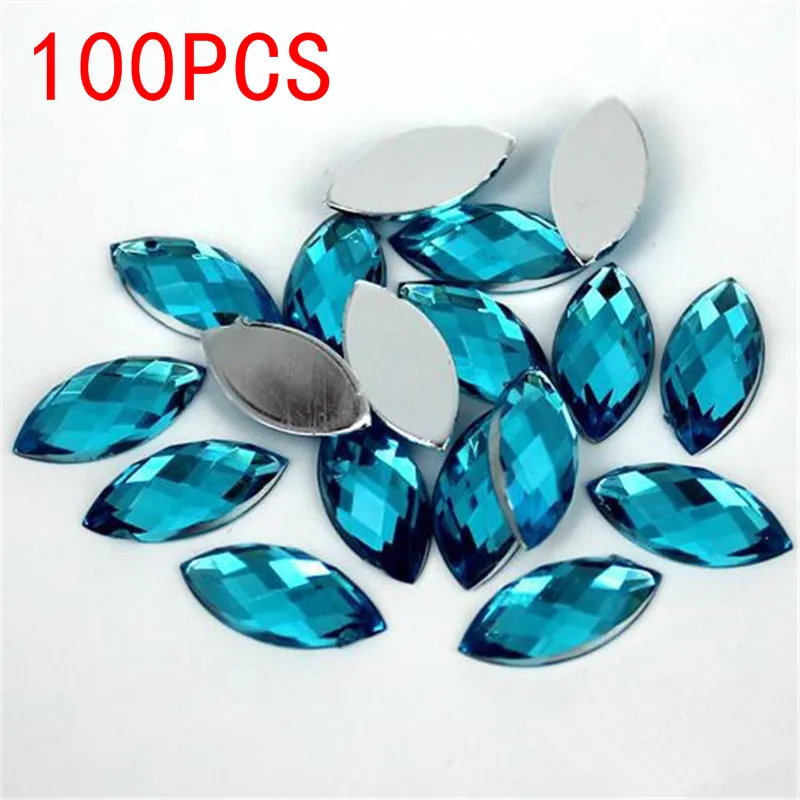 

Hot Sale 100Pieces Flat Back Marquise Earth Facets Crystal Acrylic Horse eye Shape Blue Zircon Rhinestone nail Decorate