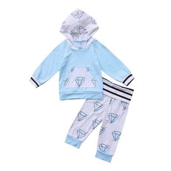 

US STOCK Newborn Toddler Baby boy autumn Outfit long sleeve Hooded blue sweatshirt long striped Pants baby clothes Set