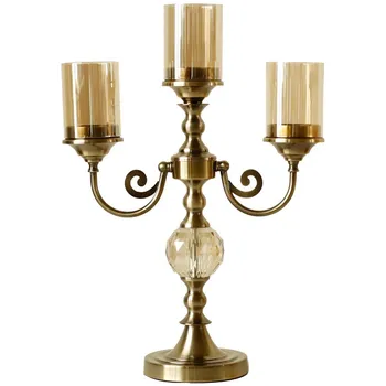 

European Classical Three-Head Candle Holders Creative Metal Glass Candlestick Crafts Gifts Wedding Centerpieces Home Decoration