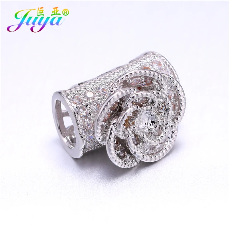 

Wholesale Jewelry Findings Gold/Silver CC Camellia Decoration Curved Tube Charm Accessories Fit 5mm Leather Cord Jewelry Making