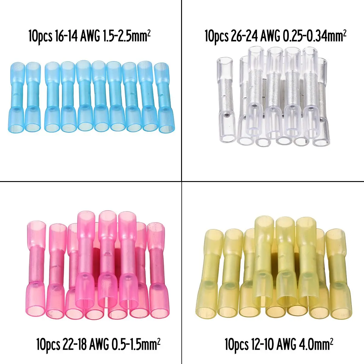 

Terminals Waterproof 10Pcs/Set Heat Shrink Solder Sleeve Butt Connectors Wire Soldering Terminal Kit Wire Splice Connector Tube