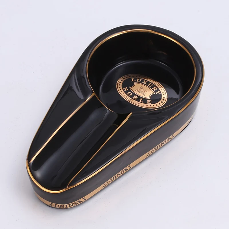 LUBINSKI-Cigar-Gadgets-Ceramic-Cigar-Ashtray-Single-Cigar-Holder-Round-Ash-Slot-4-Colors-Yellow-Tobacco(4)