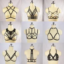 Женский ФЕТИШ боди жгут Харадзюку Топы бондаж белье сексуальное регулируемое клетка Bralette фестиваль жгут ремень черный кружевной жгут