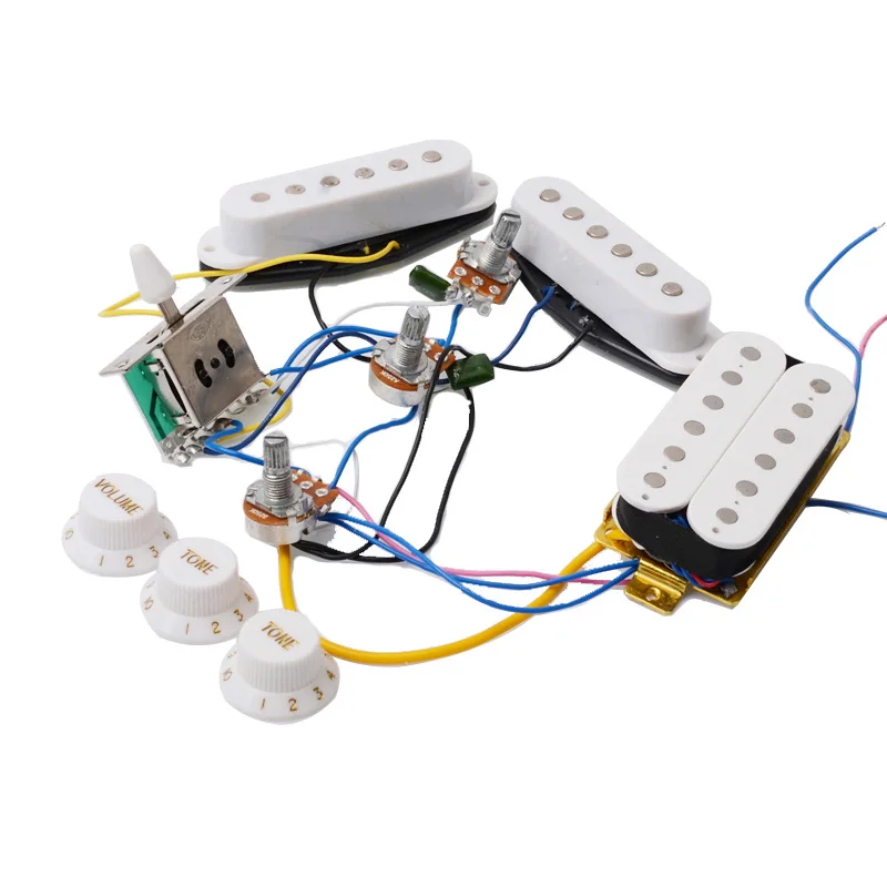 

ST Electric Guitar Pickup Wiring Harness Prewired 5-way Switch 2T1V Control SSH Pickup for Black-White
