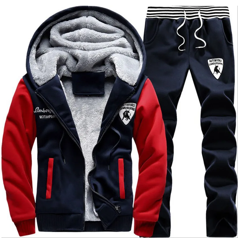 

Causal 5XL Tracksuits Men Set hooded Thicken Fleece Hoodies+Sweatpant 2019 Winter Autumn Sweatshirt Sportswear Male Letter Print