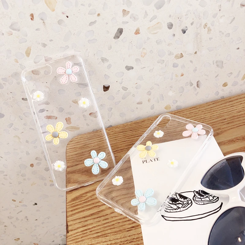 Luxury 3D Silicone Case For iphone 7 Plus Transparent case Cute fashion Flowers Pattern For iphone 6 6s 8 X XS MAX XR soft cover