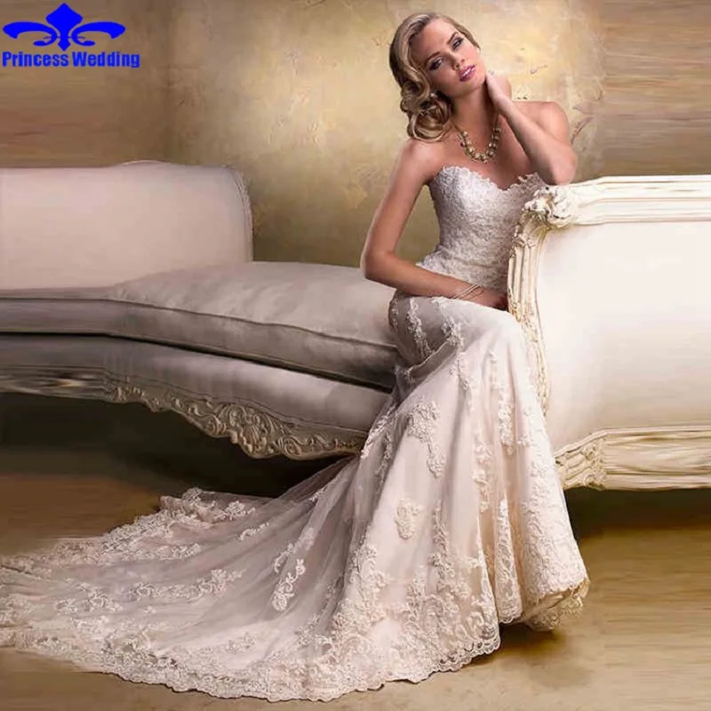 2017 White Ivory Long Tulle Mermaid Lace Bride Wedding Dresses Removable Straps Chaptel Train Bridal Gowns