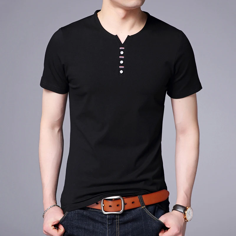 2020 New Fashion Brand T Shirt Mens V Neck Solid Color Summer Tops Streetwear Trends Top Grade Short Sleeve T-Shirt Men Clothes