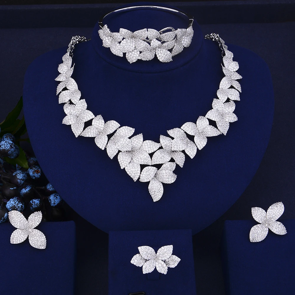 missvikki Charming Women Jewelry Sets Luxury Full Crystal Nature Leaves Shape Ladies Trendy 4 PCS Accessories