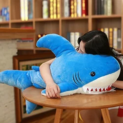 Объёмная Акула мягкая игрушка водная Акула морская океанская кукла серый/розовый/синий объёмная детская игрушка на день рождения 90 см - Цвет: Blue