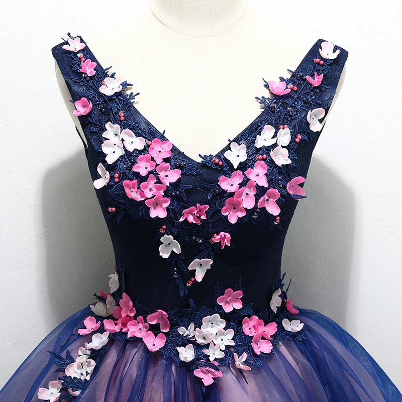 Prom Dress V-neck Classic Flower Appliques Noble Mini Ball Gown Sweet Quinceanera Dresses Party Prom Formal Dress quinceanera dresses