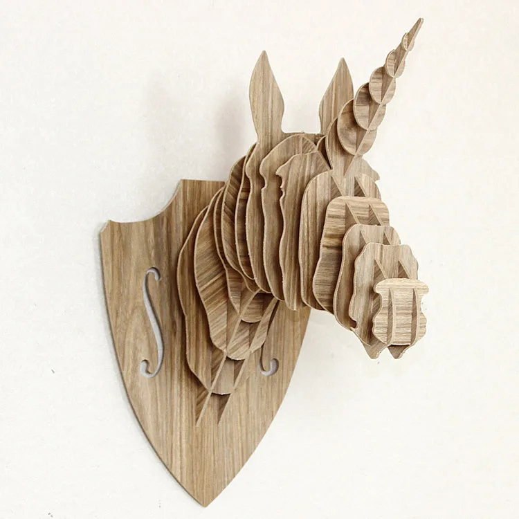 Unicorn head wall decor Home decoration diy wood animal craft 3D Wall