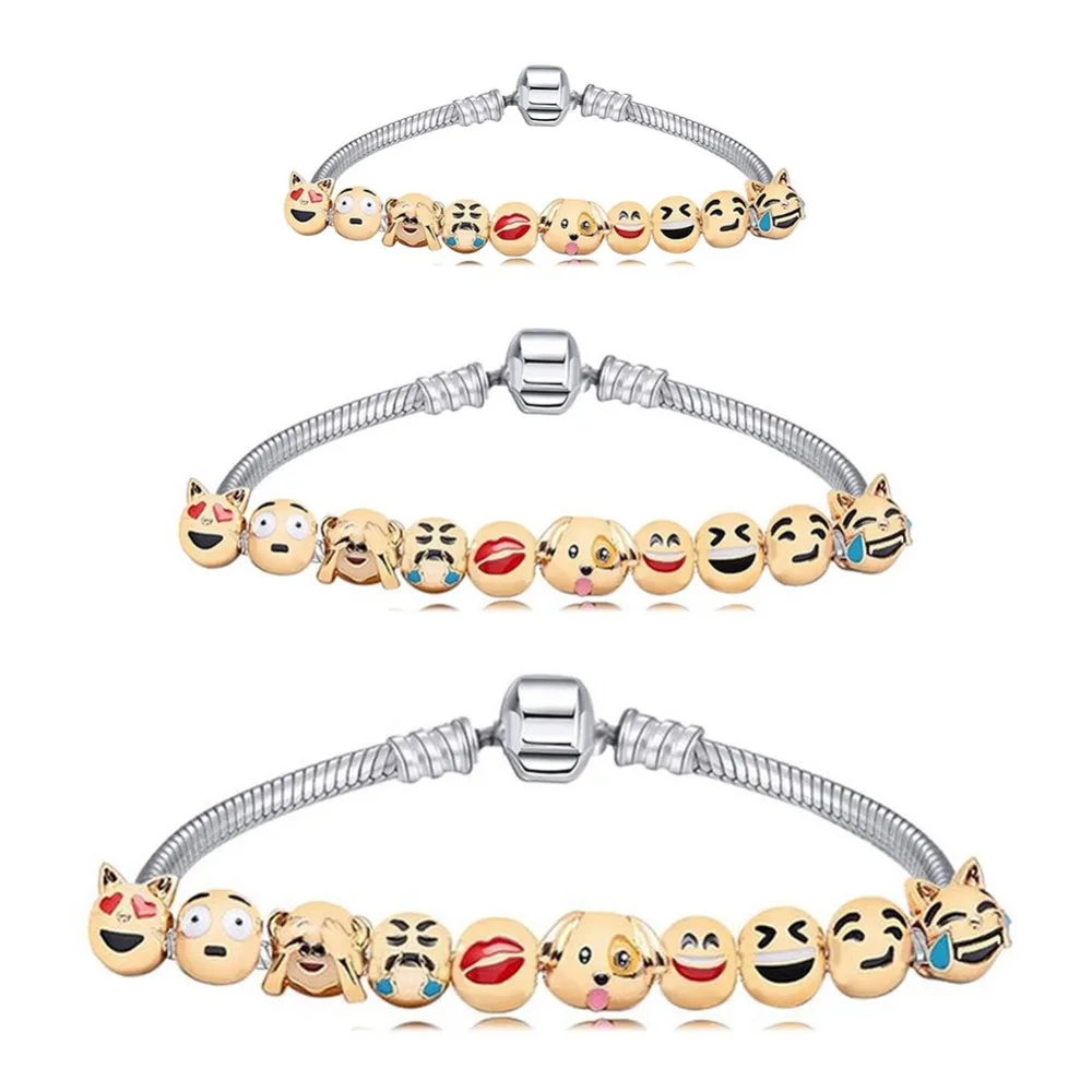 Funny Custom Emoji Beads Charm Bracelets Silver Plated Diy Jewelry