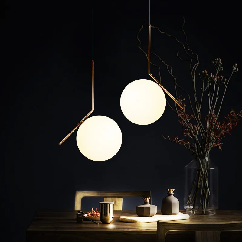  Modern Led Metal Pendant Lights Wrought Iron Glass Round Ball Brass Rod Hanging Lamp For Living Roo - 32916793009
