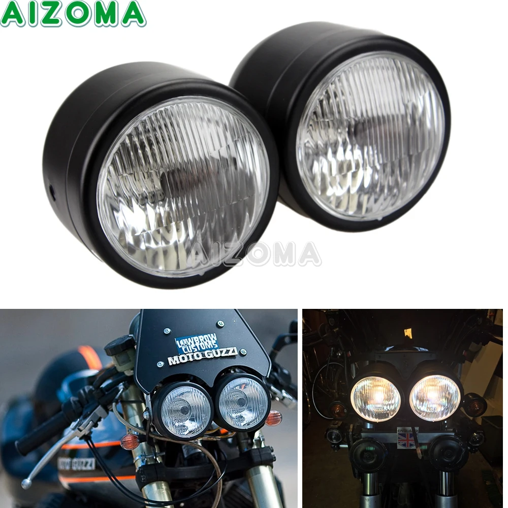 

Motorcycles 3.5" Black Round Dominator Twin Headlights H4 Streetfighters Dual Halogen Headlamp CRF CB KLX KX MXC DRZ 125/250/450