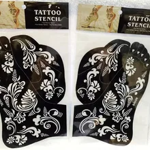 2 листа Henna татуировки трафарета татуировки вставьте временные повторного использования тату хной шаблон ног картина Книги по искусству для левой и правой ноги