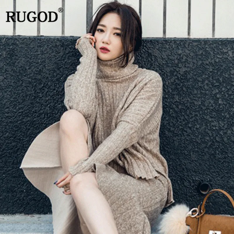 RUGOD 2018 новейший женский зимний свитер костюмы комплекты из двух предметов
