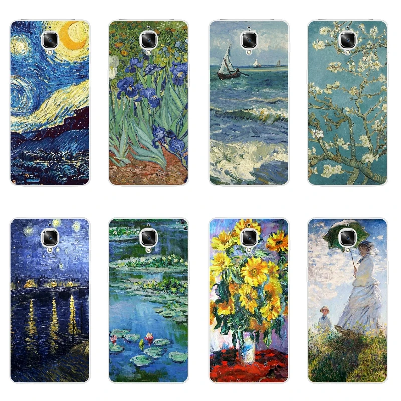 

For OnePlus 3 Phone Case for One Plus 3 Transparent OnePlus 3T Shell Ultra Thin Cover Silicon Van Gogh Pattern Capa Gel