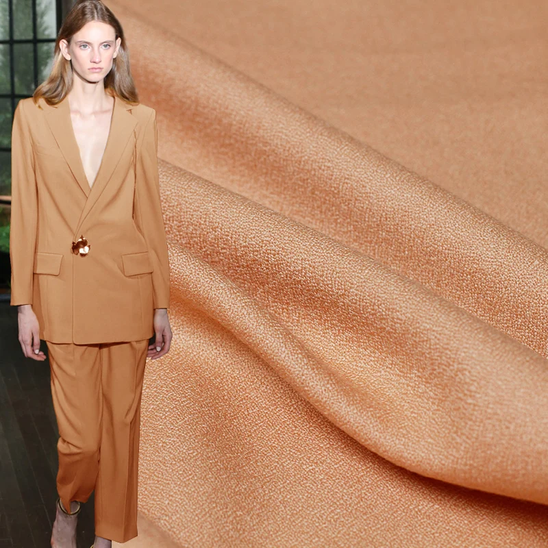 

Pearlsilk light orange Walnut Texture Worsted Wool 100%Wool materials Spring Pants Suits DIY clothes fabrics Freeshipping
