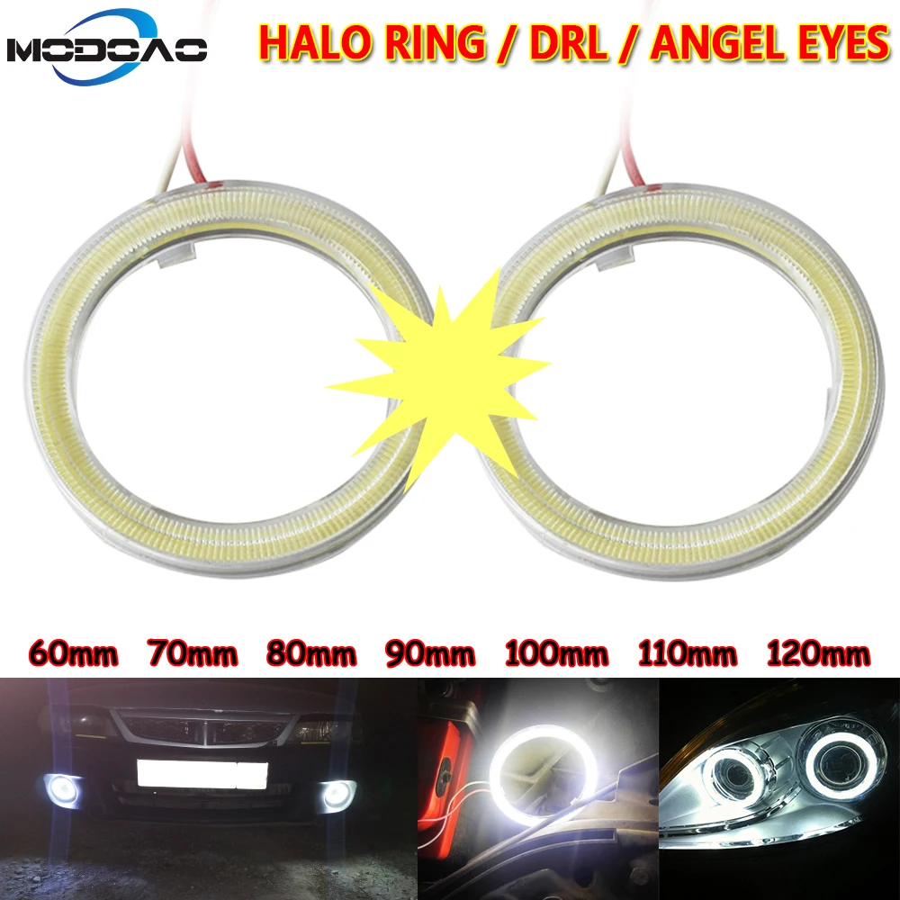 

2pcs Universal COB Halo Ring Headlight Lamp DRL 12V Car LED Yellow Fog light Angel Eyes Light 60MM 80MM 90MM 100MM 110MM 120MM