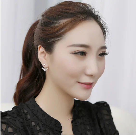 Корейские Позолоченные и посеребренные серьги-гвоздики с кристаллами, модные эффектные Ювелирные серьги для женщин