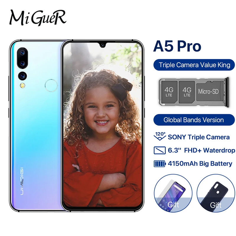 

UMIDIGI A5 PRO Android 9.0 Octa Core Mobile Phone 6.3' FHD+ 16MP Triple Camera 4150mAh 4GB RAM 32G ROM Smartphone gsm unlocked
