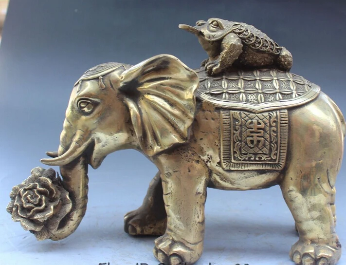

bi003067 12"Bronze Wealth Heffalump Elephant Toad Spittor BaiCai Cabbage Statue
