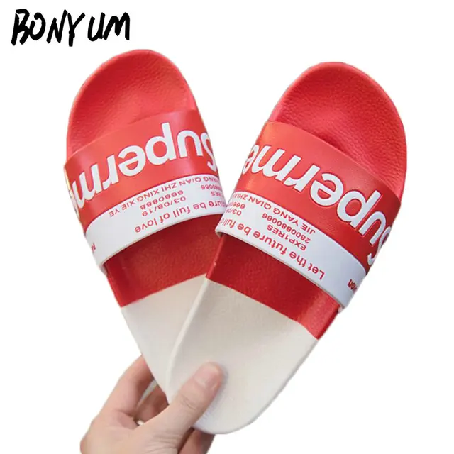 BONYUM 2018 Summer Slides Women Men Unisex Street Fashion Letter Beach Flip Flops Flat Shoes Indoor House Home Slippers T1026