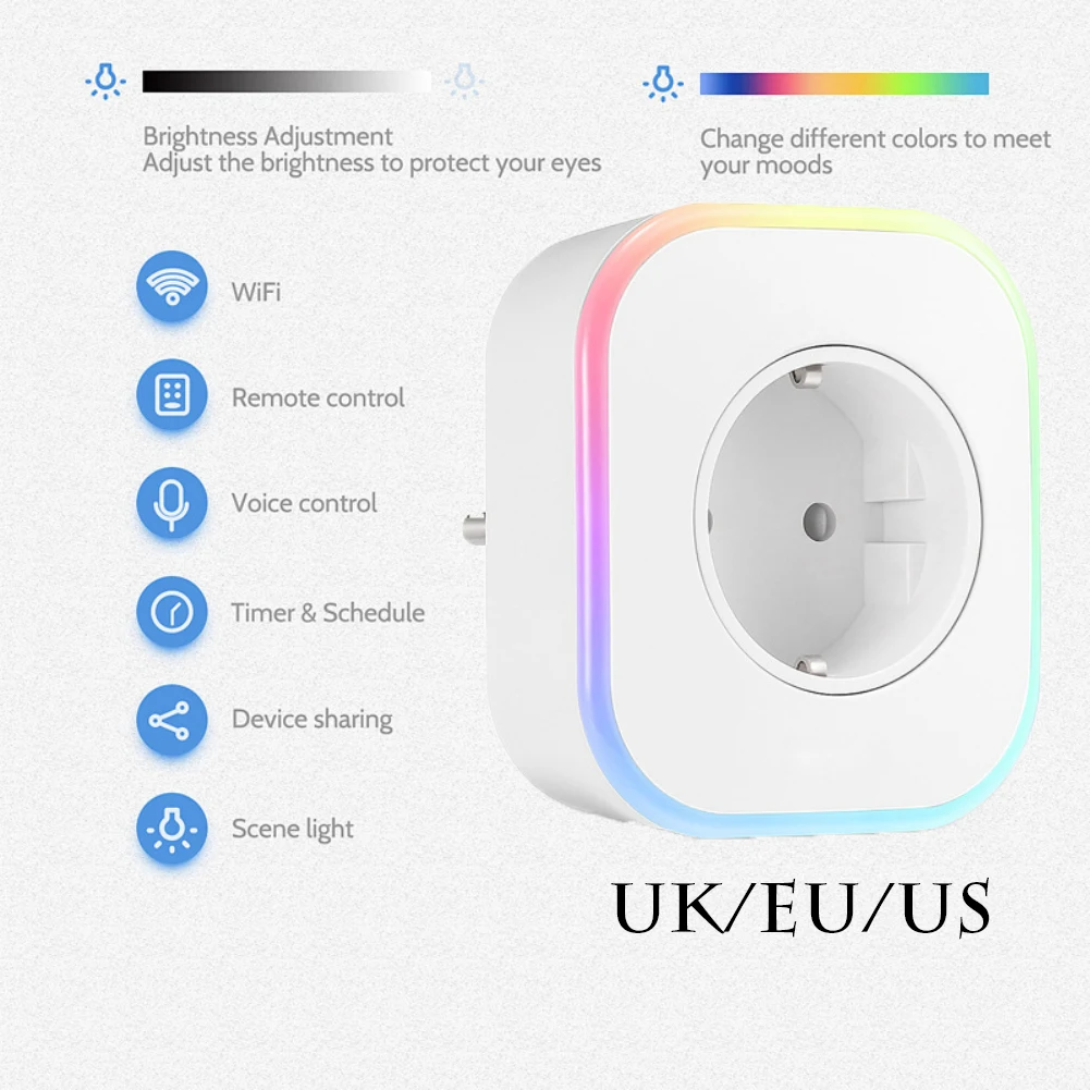 

Smart Home Plug Wifi Socket 10A RGB Indicator Wireless Remote Control Switch Energy Saver Work With Alexa Google Home IFTTT