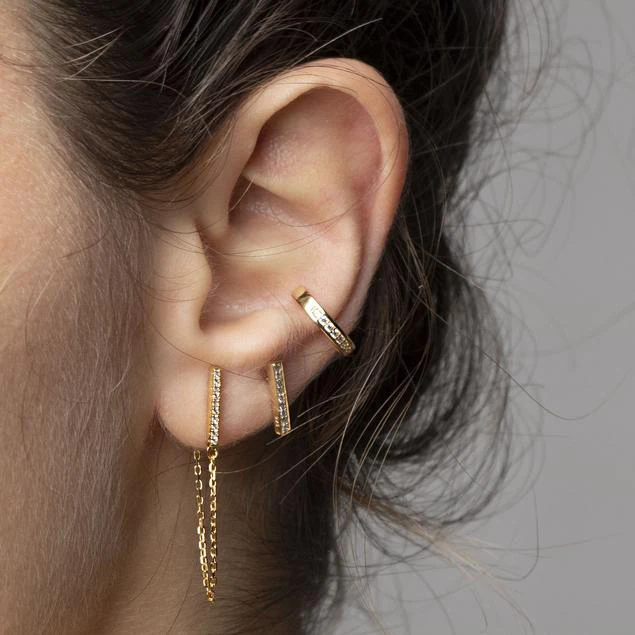 

Newest tiny chain delicate girl chain dangle earring with cz paved bar shape earring in gold color for fashion girl lady women
