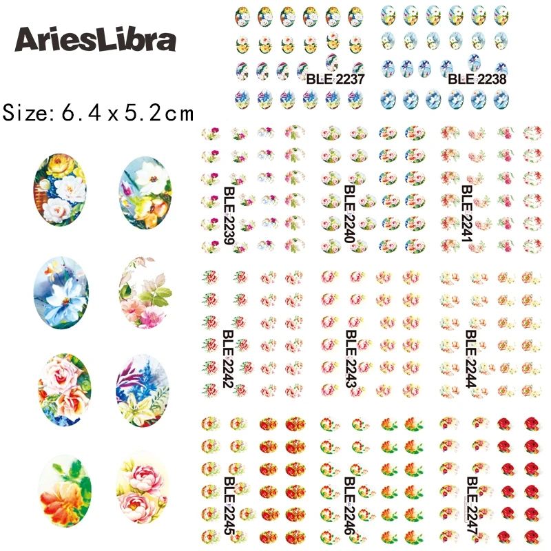 

AriesLibra Nail Art Sticker Cute Oval Designs Nail Art Water Decals Colorful Flowers Explosion Models Decoration Tool