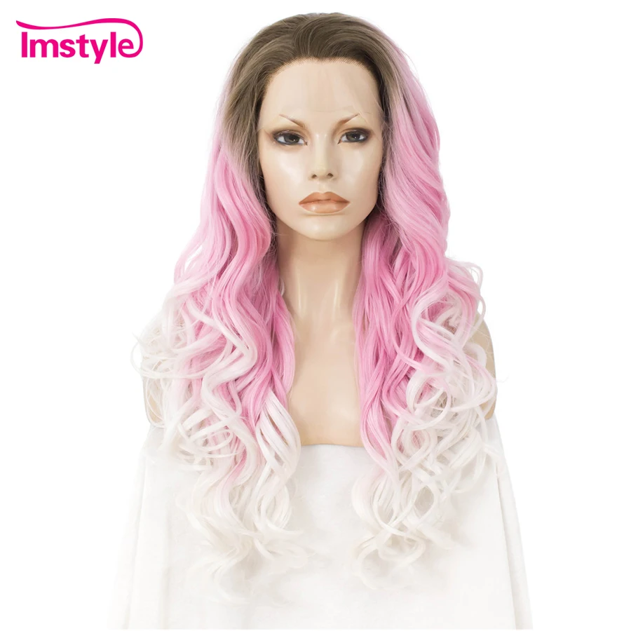 Imstyle Ombre розовый белый парик синтетический фронта шнурка три тона натуральные