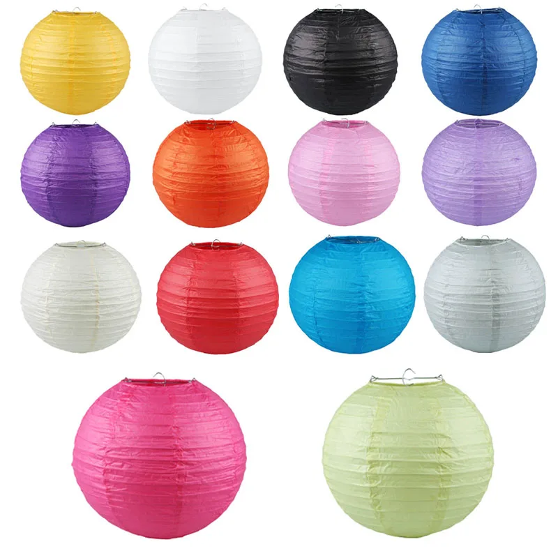 10Pcs/lot 8" 10" 12" 14" Chinese Round Paper Lanterns Lamp Birthday