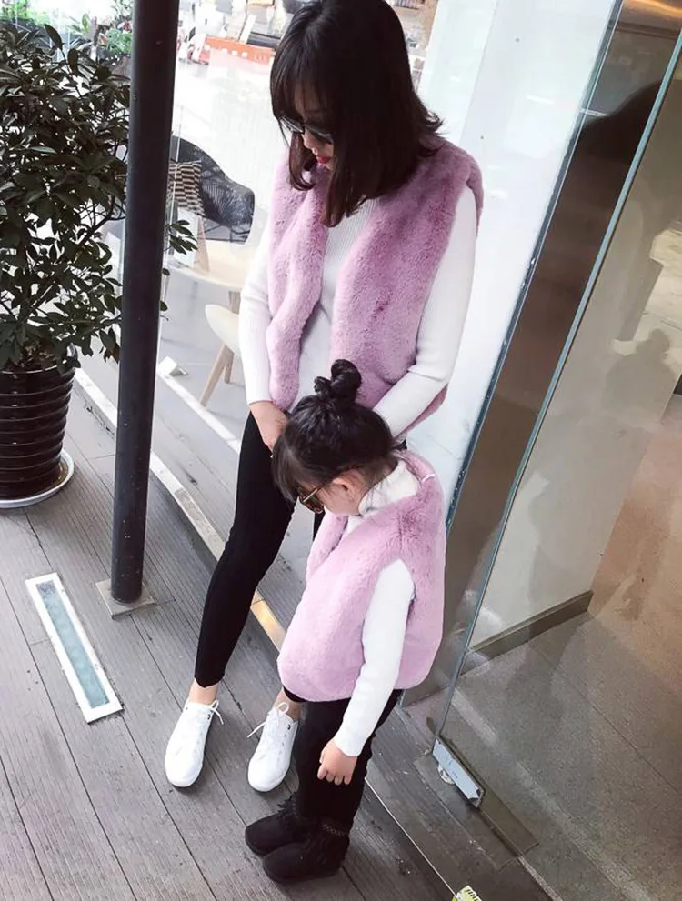 LILIGIRL Family Matching Vests Clothes Winter New Mother Daughter Christmas Faux Fur Imitation Rabbit Fur Vest Jacket Coat